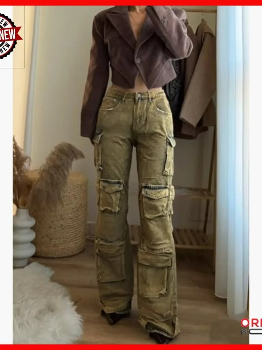 Straight Leg Baggy Jeans Distressed Cargo Joggers with Pockets